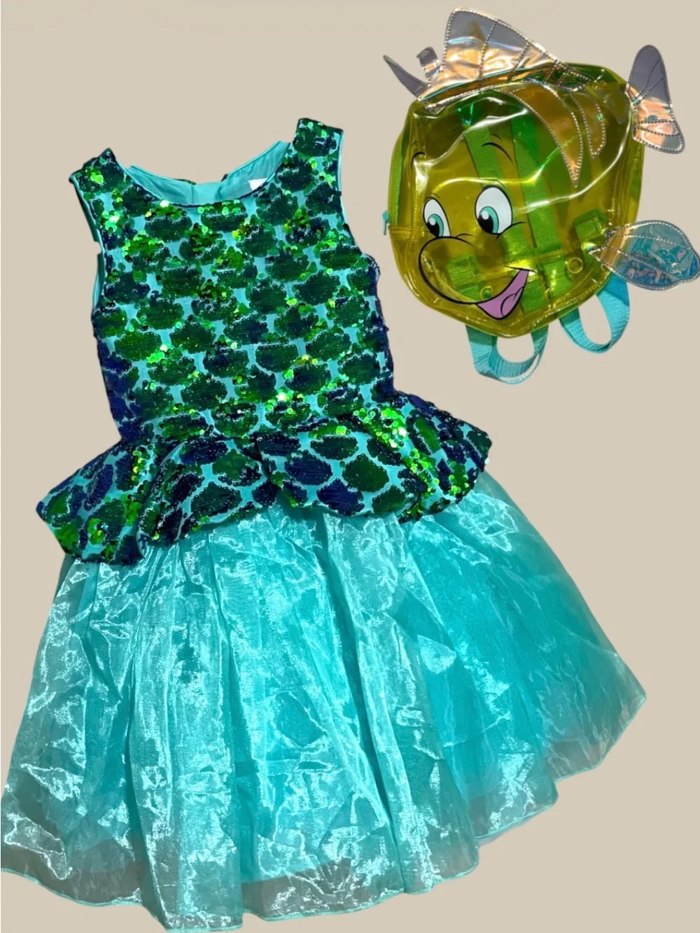 Disney Flounder The Little Mermaid Clear Yellow Backpack Iridescent Fins - OS